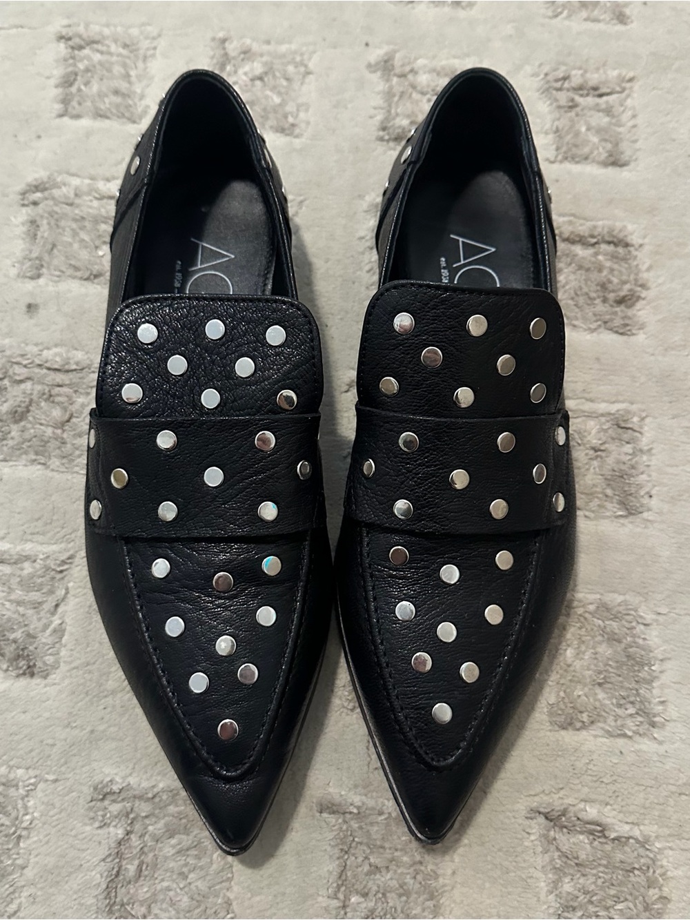 AGL Black Leather Studded Loafers